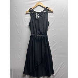 Studio Y Women’s S Maurice’s Black Belted High Low Cage Neck Dress NWT